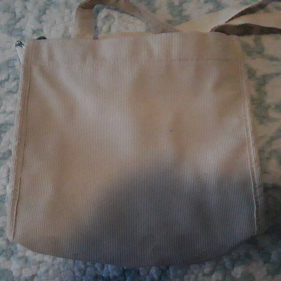Letu beige corduroy tote bag w/front pocket,snap closure main compartment - Picture 4 of 4